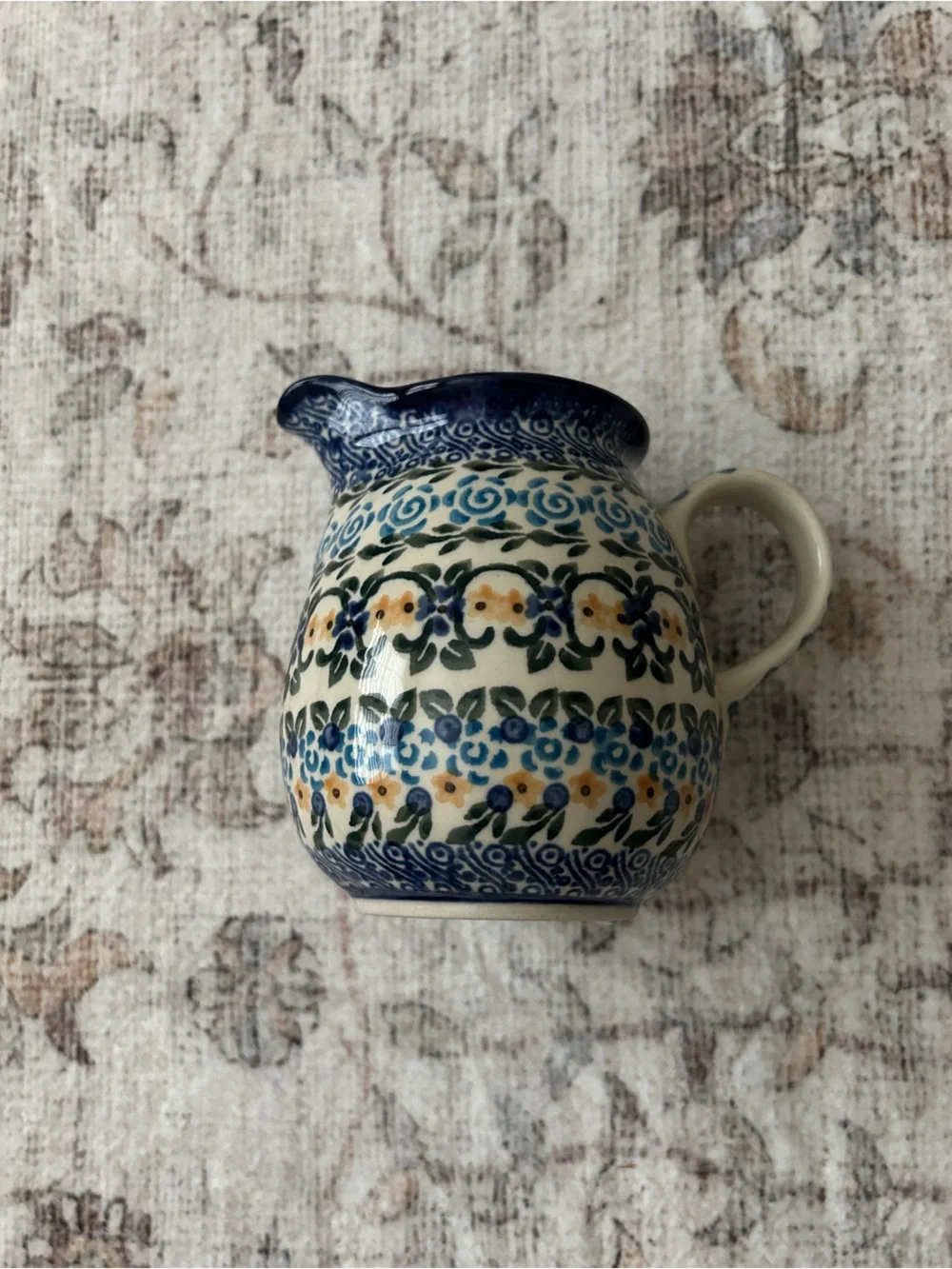ceramika artystyczna Blue White Pink Ceramic Pitcher Handmade Polish Pottery